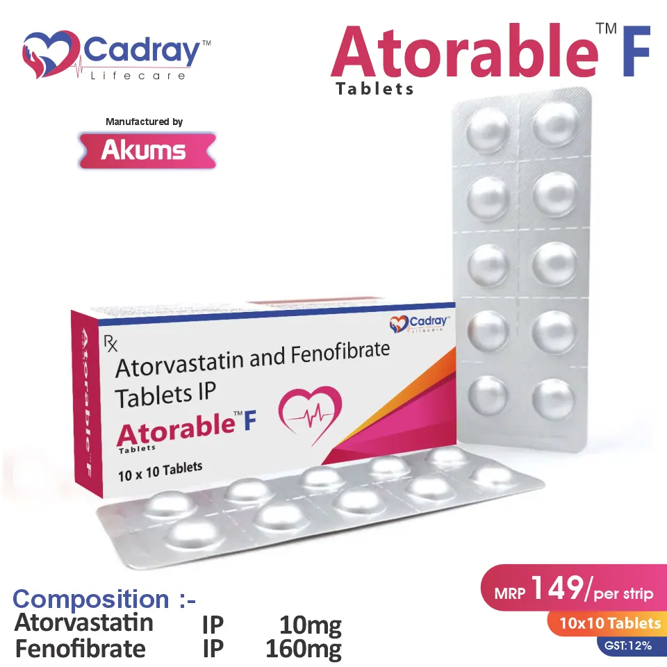 Atorvastatin 10mg + Fenofibrate 160mg Tablet | Cardiovascular Care | Best Price for PCD Pharma Franchise